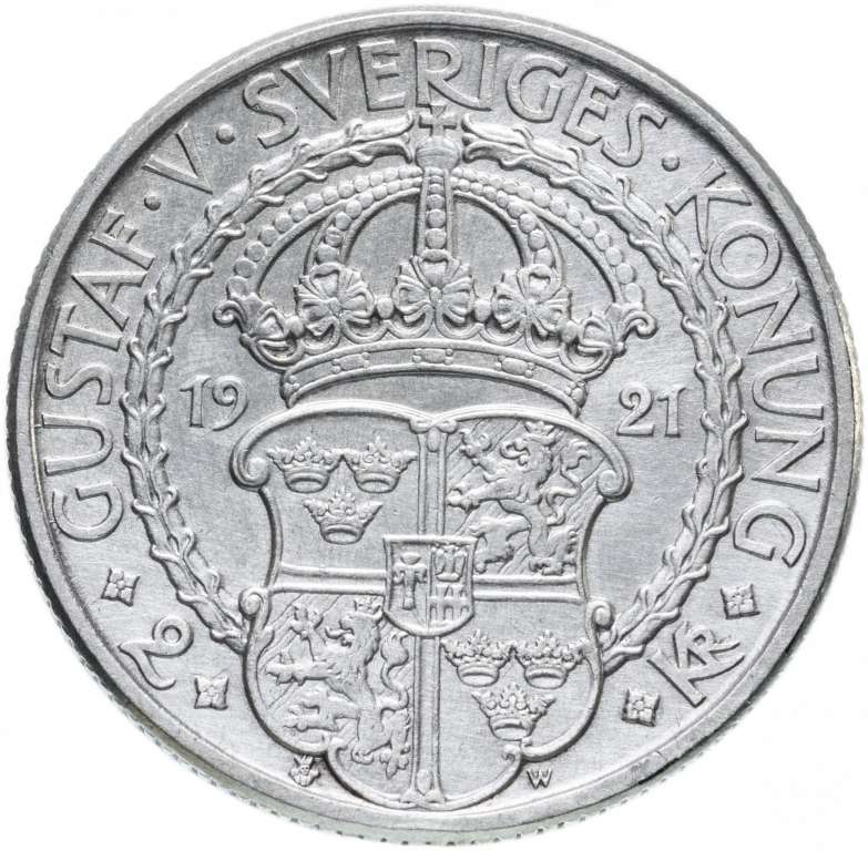 (1921) Монета Швеция 1921 год 2 кроны &quot;Независимость. 400 лет&quot;  Серебро Ag 800  XF